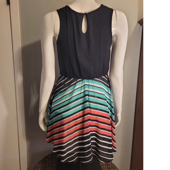 Candie’s Fit Flare XS Caged Neck Rainbow Stripe Dress Womens Graphic Skater Cute - Picture 4 of 10
